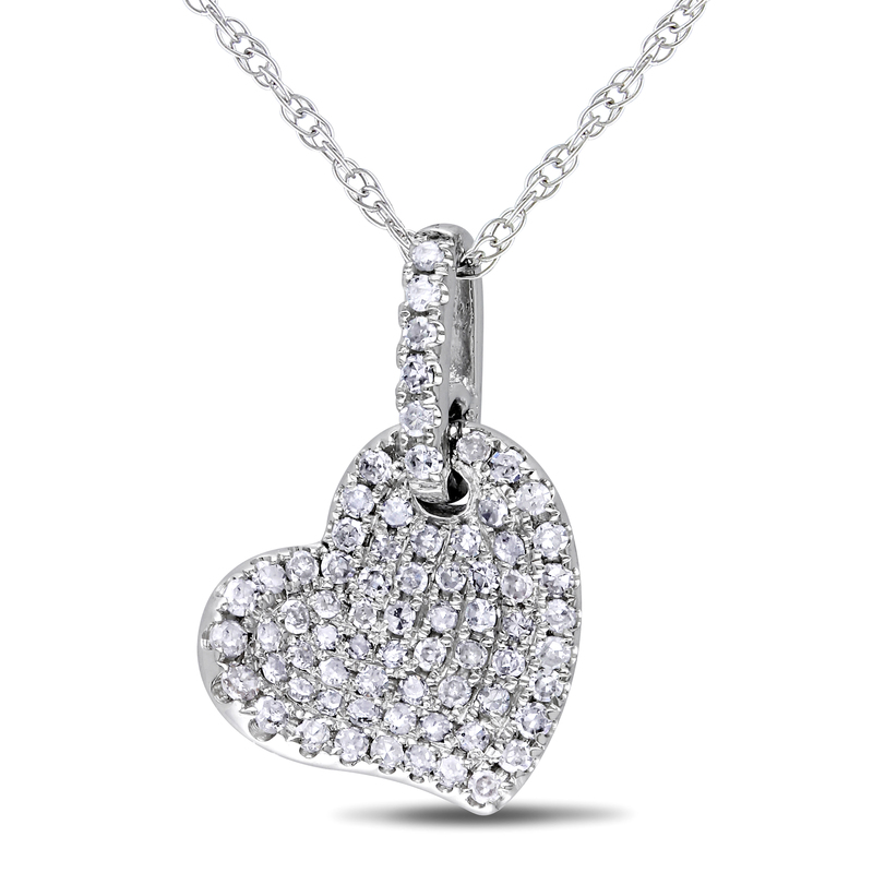 1/4 CT TW Diamond Pave Heart Pendant with Chain in 10k White Gold