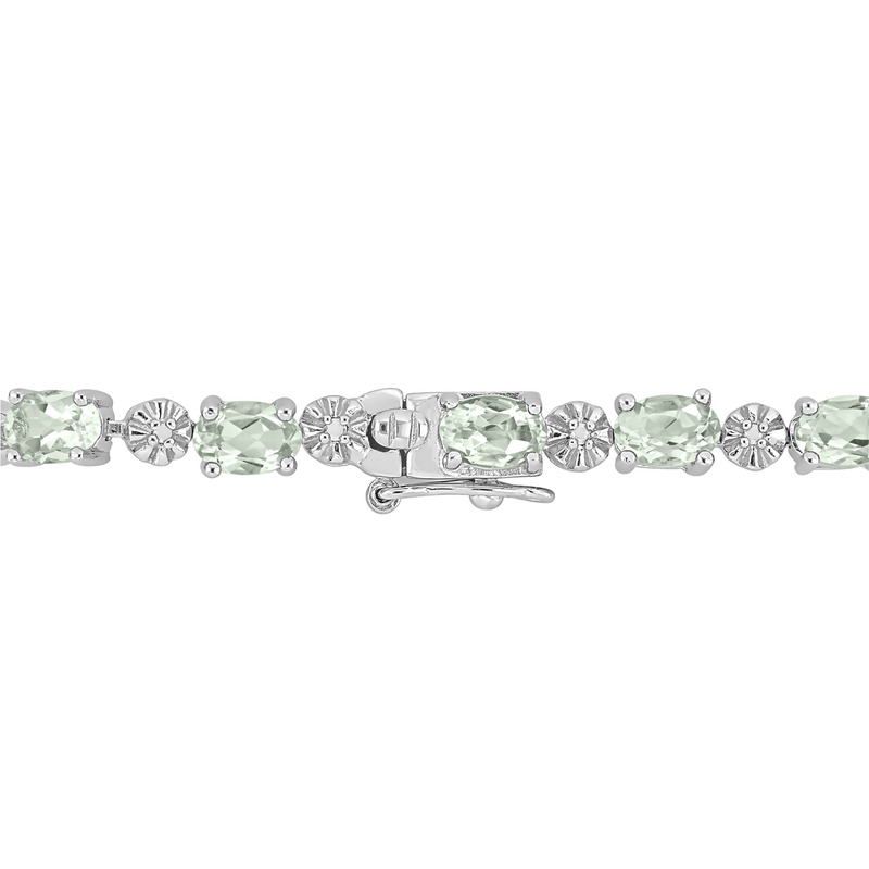 7 3/8 CT TGW Green Quartz and Diamond Accent Tennis Bracelet in Sterling Silver - 7.25 in.