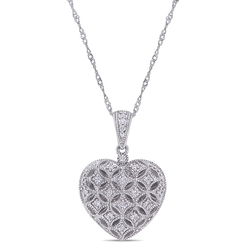 1/7 CT TW Diamond Heart Pendant with Chain in 10k White Gold