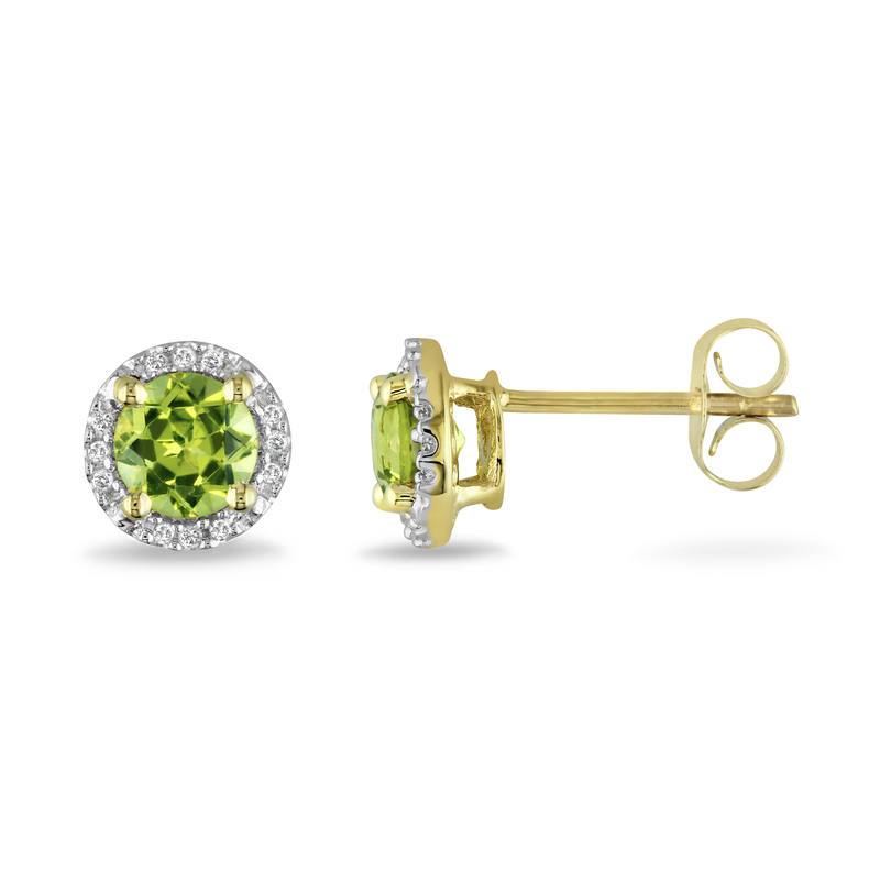 Peridot Halo Earrings with Diamonds in 10k Yellow Gold