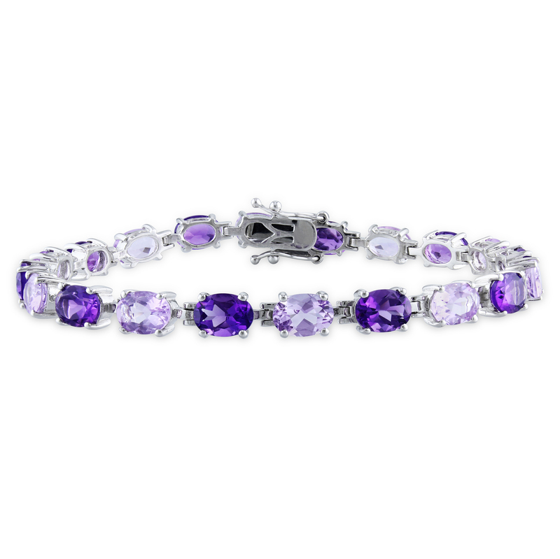 14 1/2 CT TGW Oval Amethyst-Africa and Rose de France Bracelet in Sterling Silver