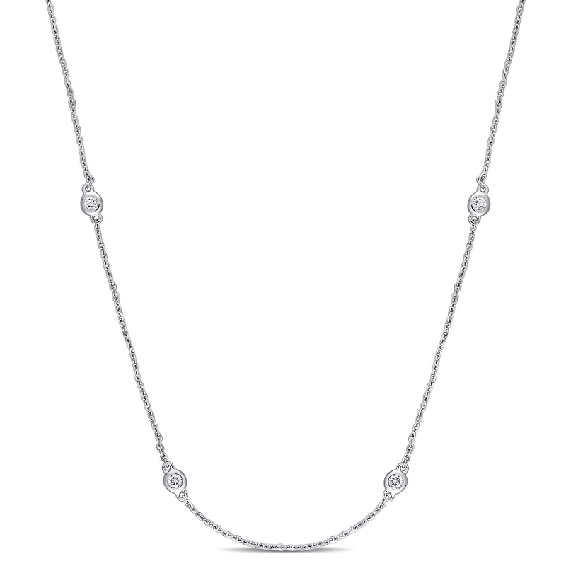 1/3 CT TW Diamond Station Necklace with Chain in 14k White Gold - 18 in