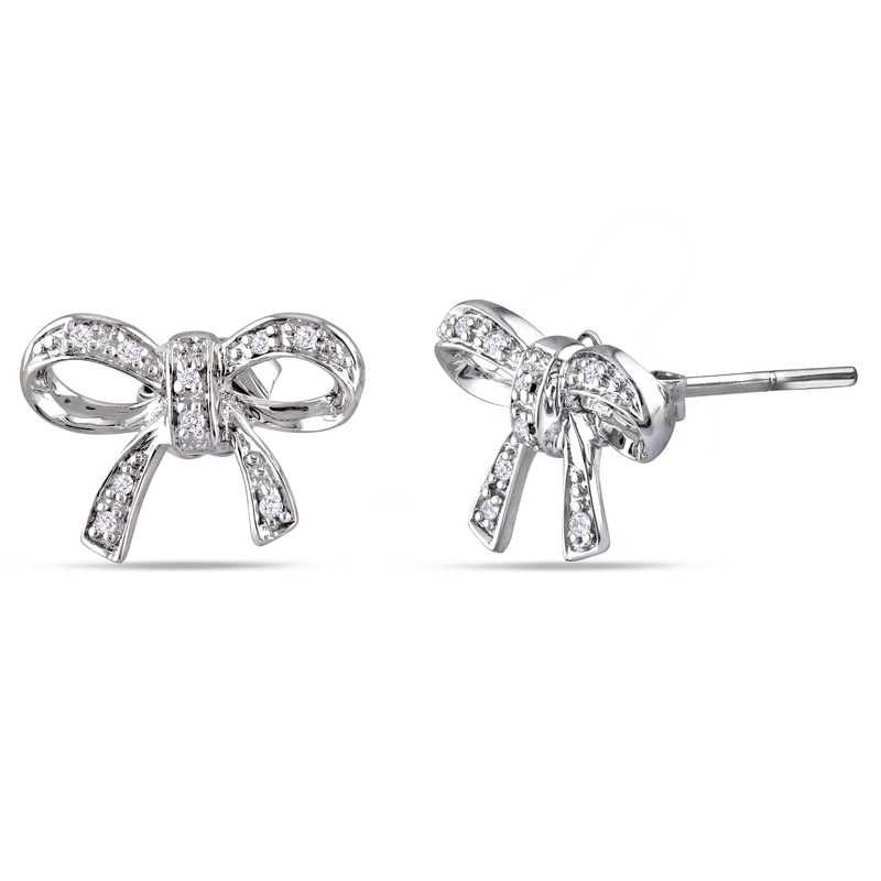 Diamond Bow Stud Earrings in 10k White Gold