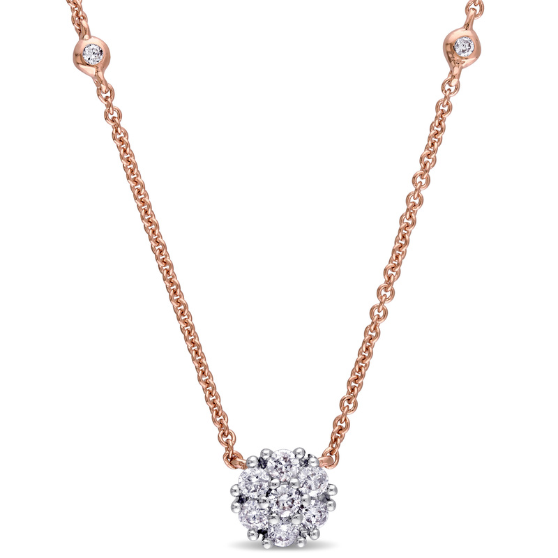 1/3 CT TW Diamond Cluster Necklace in 14k Rose Gold - 16 in