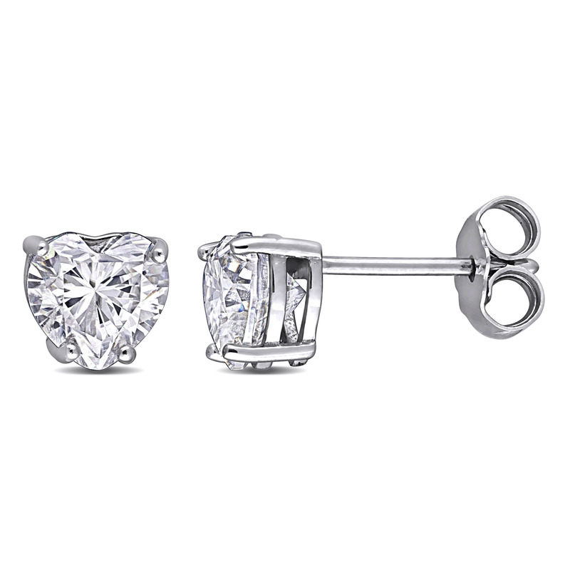1 1/2 CT TGW Heart Shape Created Moissanite Stud Earrings in Sterling Silver