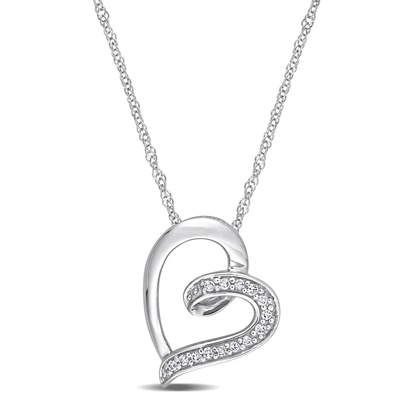 Diamond Heart Pendant with Chain in 10k White Gold