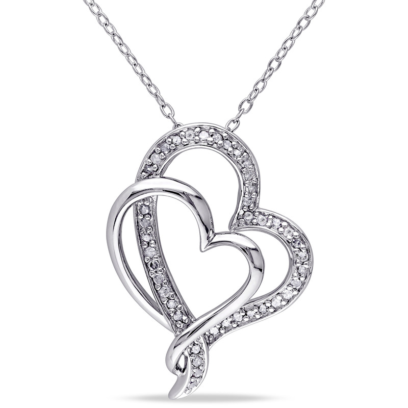 1/4 CT TW Diamond Interlocking Heart Pendant with Chain in Sterling Silver - 18 in
