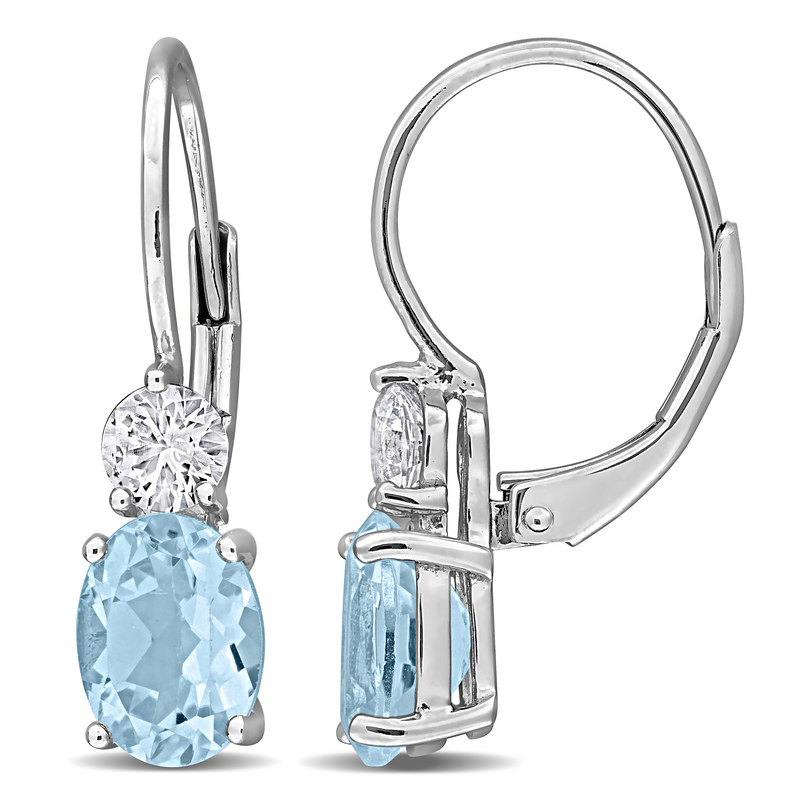 3 4/5 CT TGW Blue Topaz and Created White Sapphire Leverback Earrings in Sterling Silver