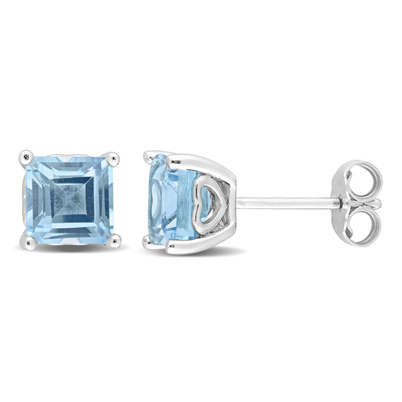 2 3/4 CT TGW Square Sky Blue Topaz Stud Earrings in Sterling Silver