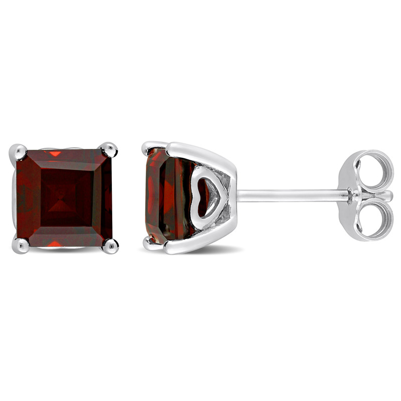 2 1/2 CT TGW Princess Cut Garnet Stud Earrings in Sterling Silver