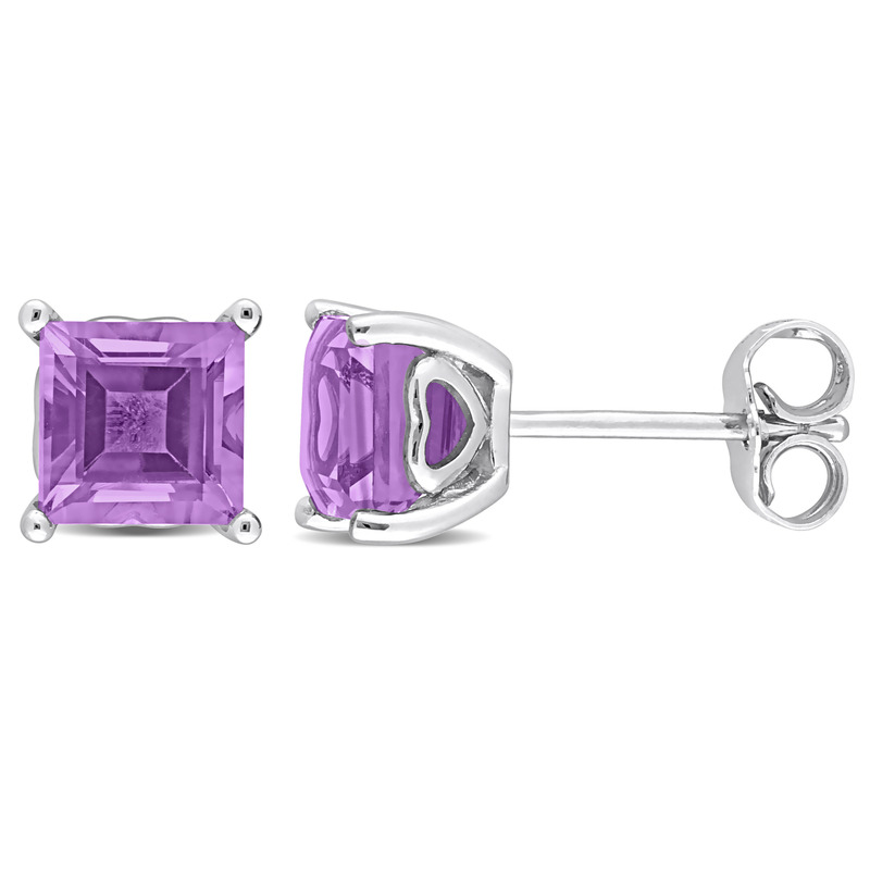 2 CT TGW Princess Cut Amethyst Stud Earrings in Sterling Silver