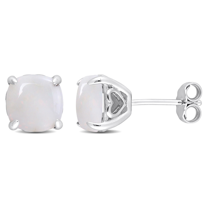 2 3/4 CT TGW Cushion Cut Opal Stud Earrings in Sterling Silver