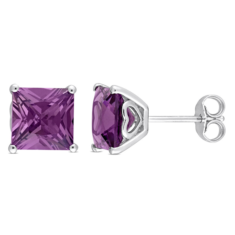 5 1/10 CT TGW Square Simulated Alexandrite Fashion Stud Earrings in Sterling Silver