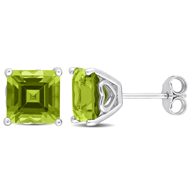 4 4/5 CT TGW Princess Cut Peridot Stud Earrings in Sterling Silver 4 4/5 CT TGW Princess Cut Peridot Stud Earrings in Sterling Silver