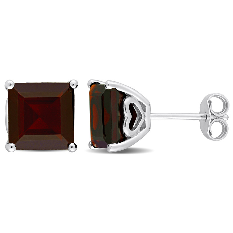 1 3/8 CT TGW Princess Cut Garnet Stud Earrings in Sterling Silver
