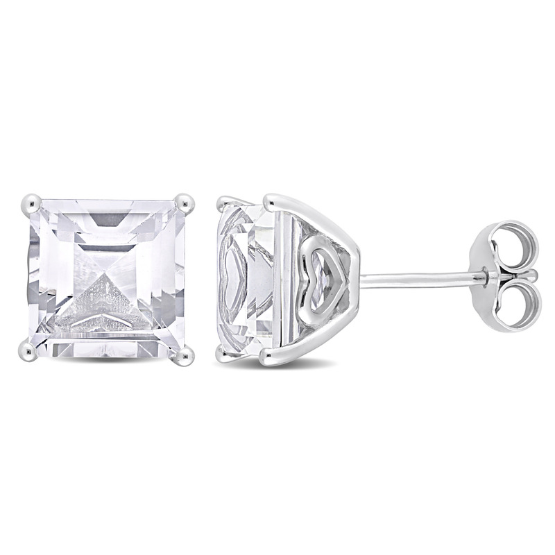 6 CT TGW Princess Cut White Topaz Stud Earrings in Sterling Silver
