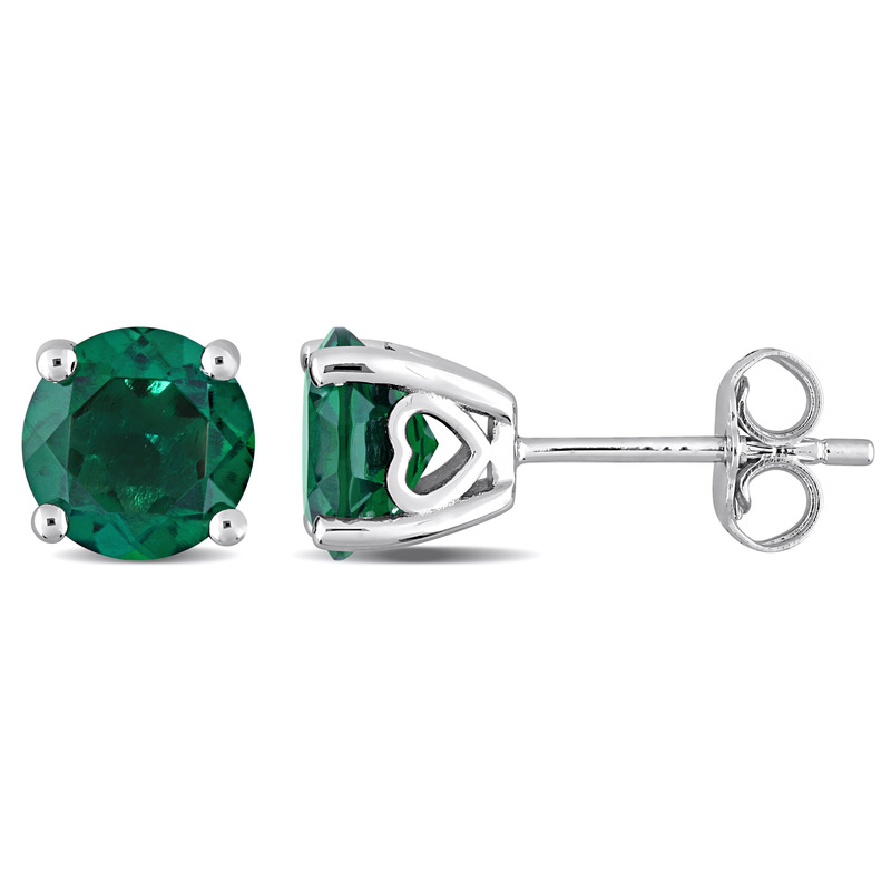 2 1/3 CT TGW Created Emerald Solitaire Stud Earrings in Sterling Silver