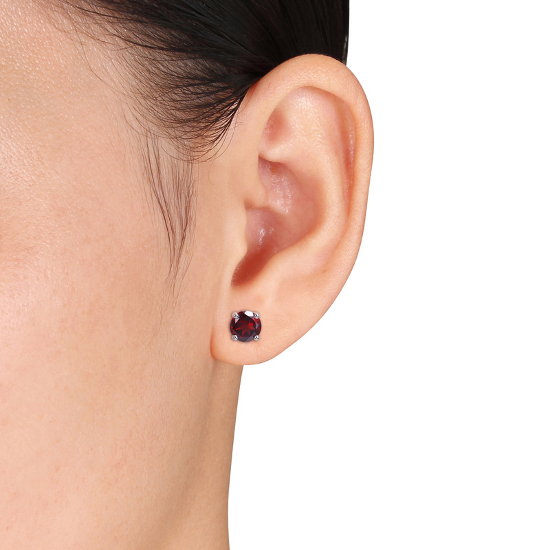 4 4/5 CT TGW Garnet Solitaire Stud Earring and Pendant with chain Set in Sterling Silver