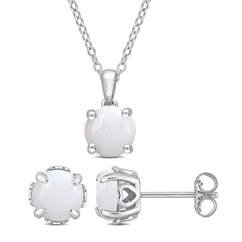 2 2/5 CT TGW Opal Solitaire Stud Earring and Pendant with chain Set in Sterling Silver