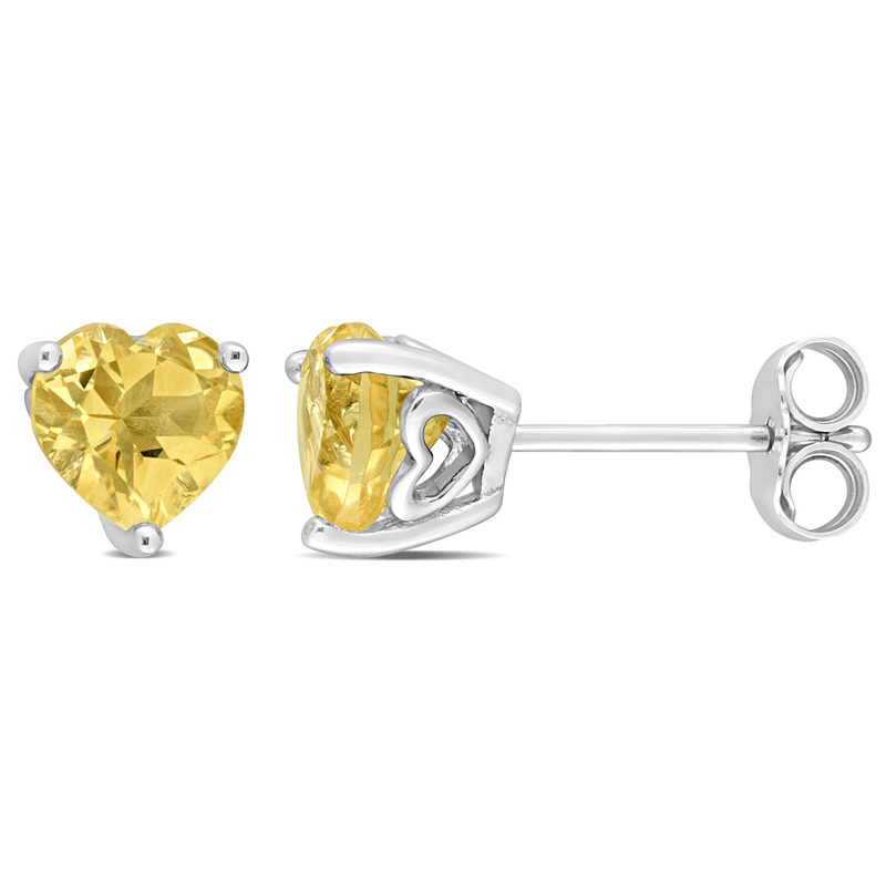 1 2/5 CT TGW Heart Shape Citrine Stud Earrings in Sterling Silver