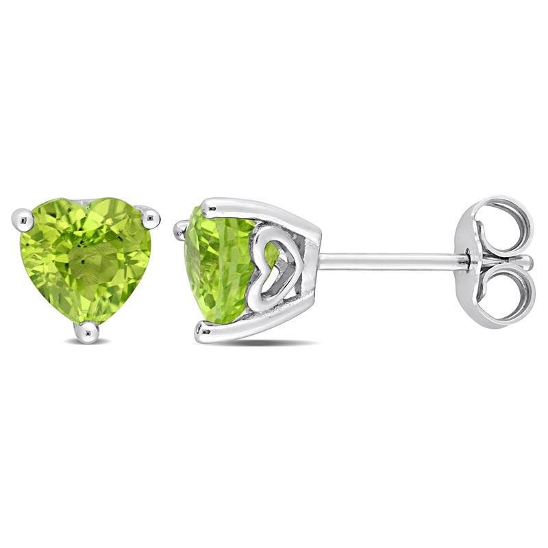 1 5/8 CT TGW Heart Shape Peridot Stud Earrings in Sterling Silver 1 5/8 CT TGW Heart Shape Peridot Stud Earrings in Sterling Silver