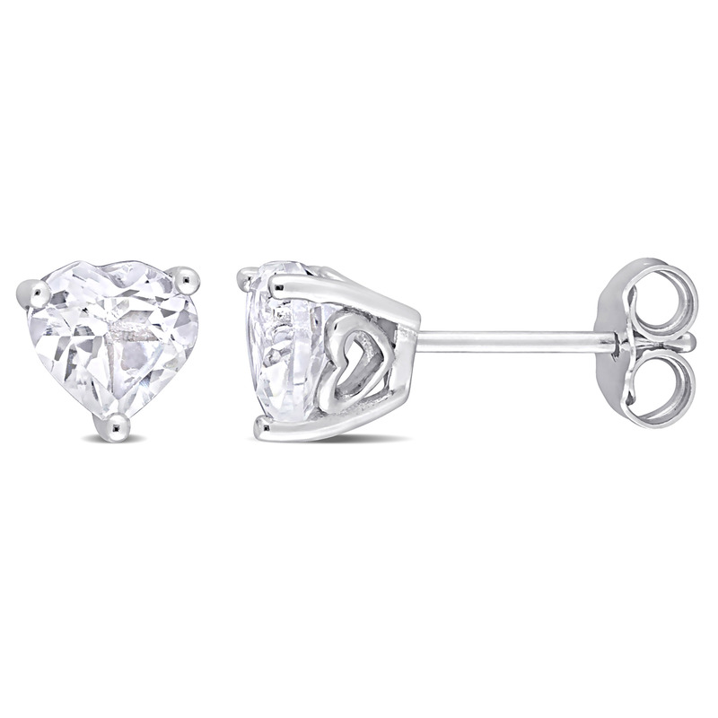 2 CT TGW Heart Shape White Topaz Stud Earrings in Sterling Silver