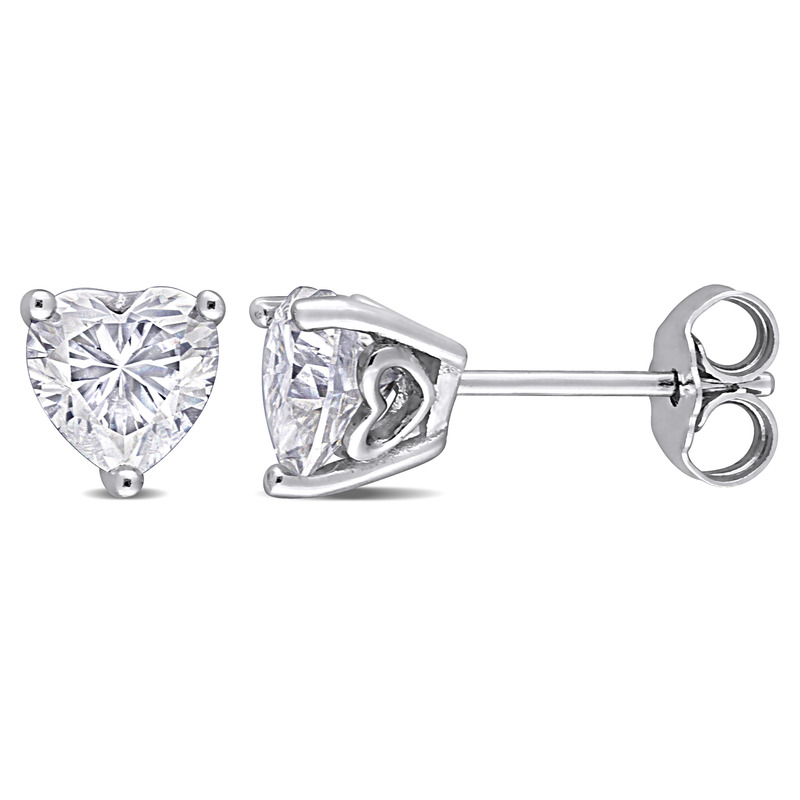 1 1/2 CT TGW Heart Shape Created Moissanite Stud Earrings with Heart Detail in Sterling Silver