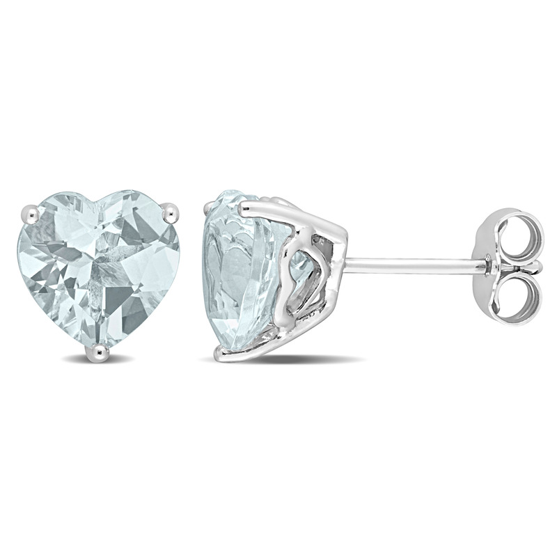 3 CT TGW Heart Shape Aquamarine Stud Earrings in Sterling Silver