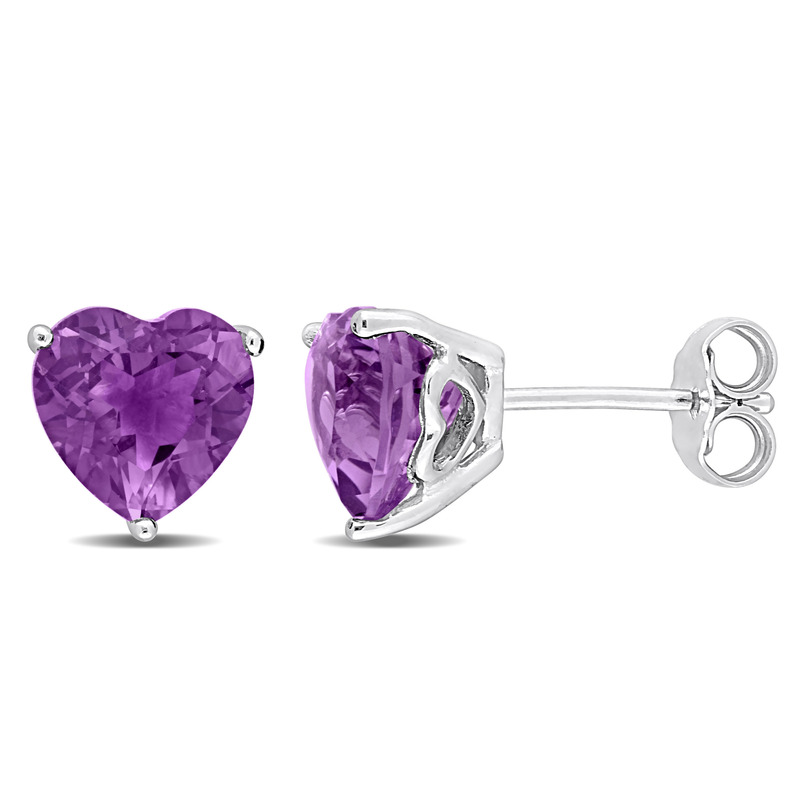 3 1/3 CT TGW Heart Shape Amethyst Stud Earrings in Sterling Silver