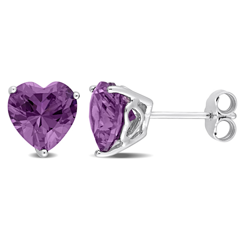 4 1/2 CT TGW Heart Shape Simulated Alexandrite Stud Earrings in Sterling Silver