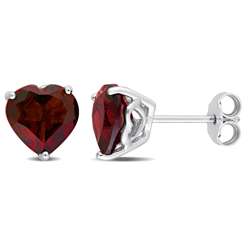 3 7/8 CT TGW Heart Shape Garnet Stud Earrings in Sterling Silver