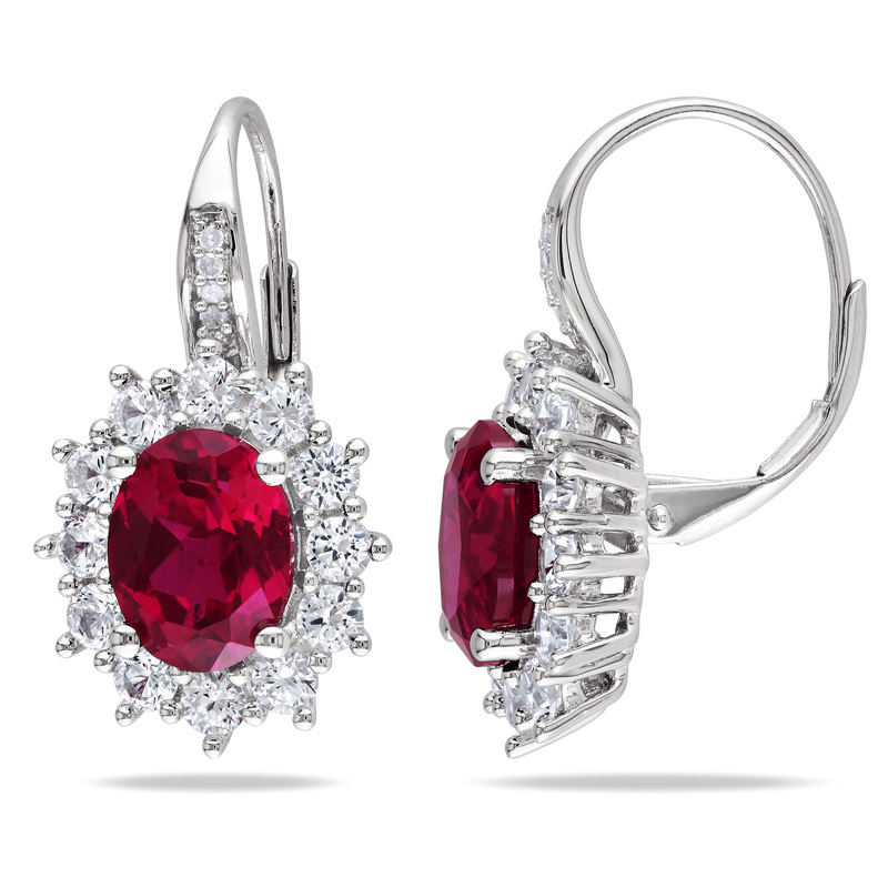 8 CT TGW Created Ruby and White Sapphire Leverback Earrings in Sterling Silver