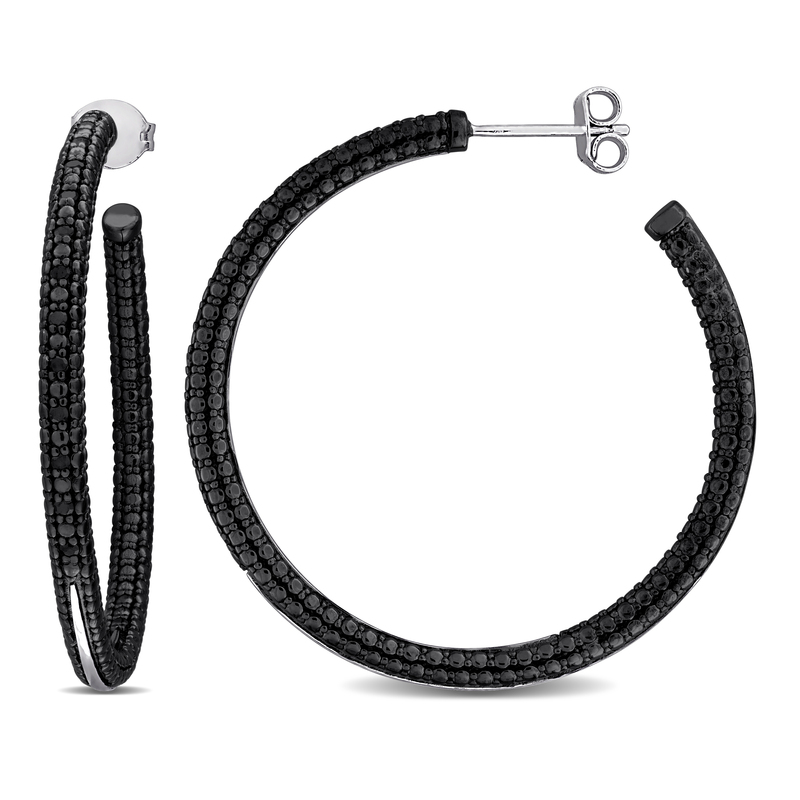 1/4 CT TW Black Diamond Hoop Earrings in Sterling Silver with Black Rhodium Plating