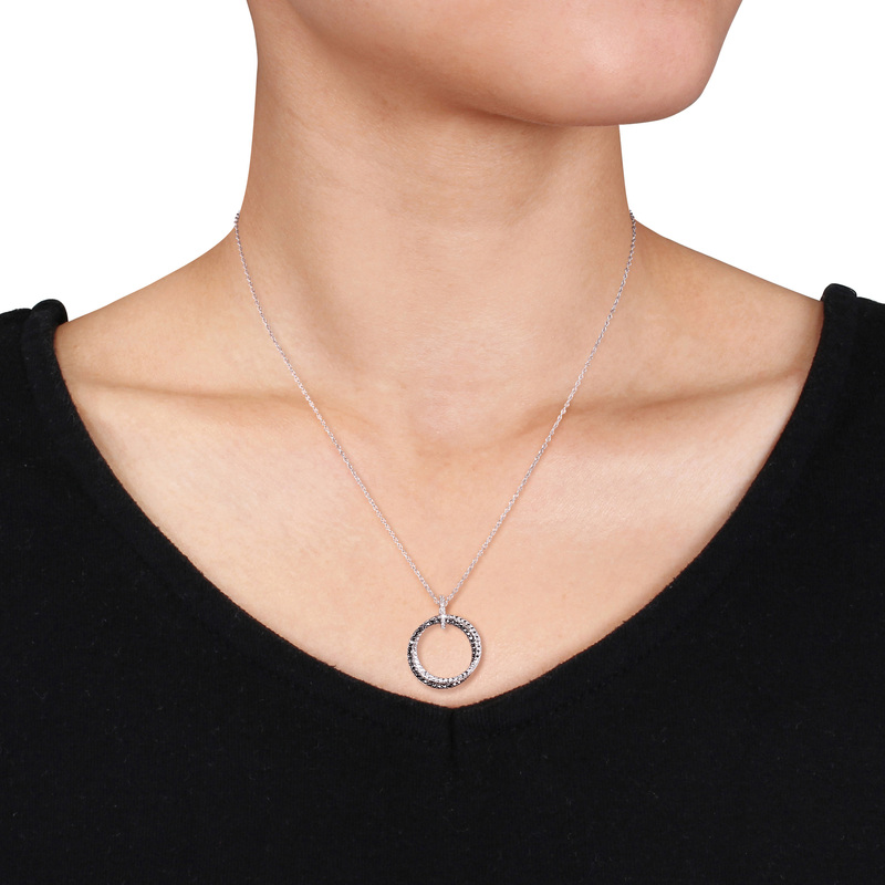 Diamond Circle Pendant with Chain in Sterling Silver with Black Rhodium - 18 in.