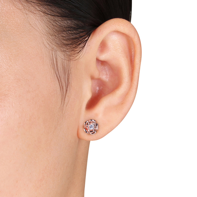 5/8 CT TGW Created White Sapphire Floral Earrings & Pendant with Chain 2-Piece Set in Rose Plated Sterling Silver
