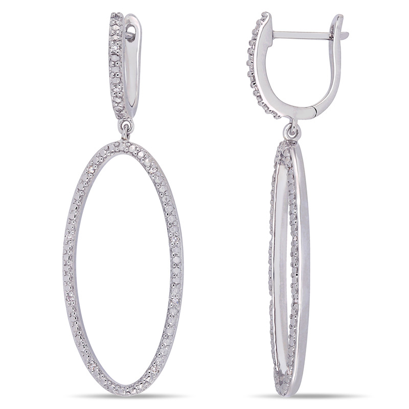 1/10 CT TW Diamond Oval Drop Earrings in Sterling Silver