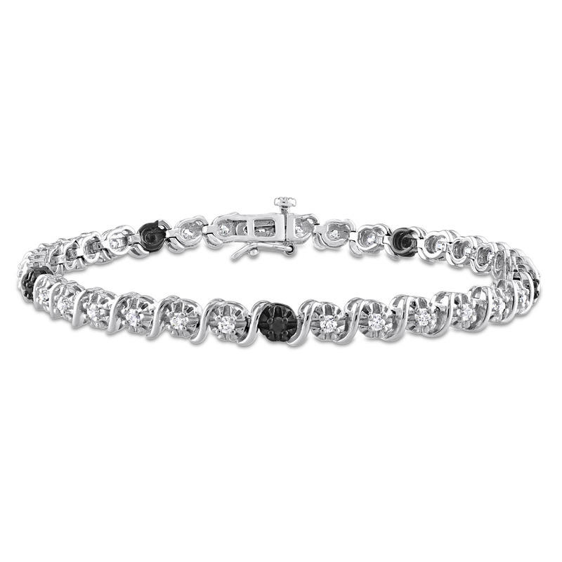 1 CT TW Black & White Diamond Tennis Bracelet in Sterling Silver - 7.5 in.