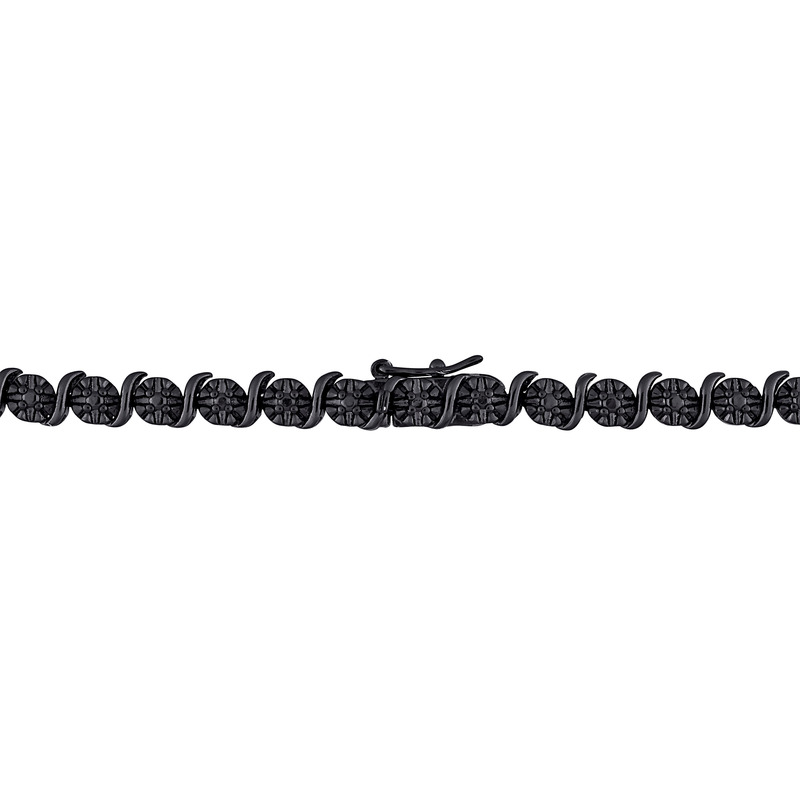 1/2 CT Black Diamond TW Tennis 17 Necklace in Black Rhodium Plated Sterling Silver