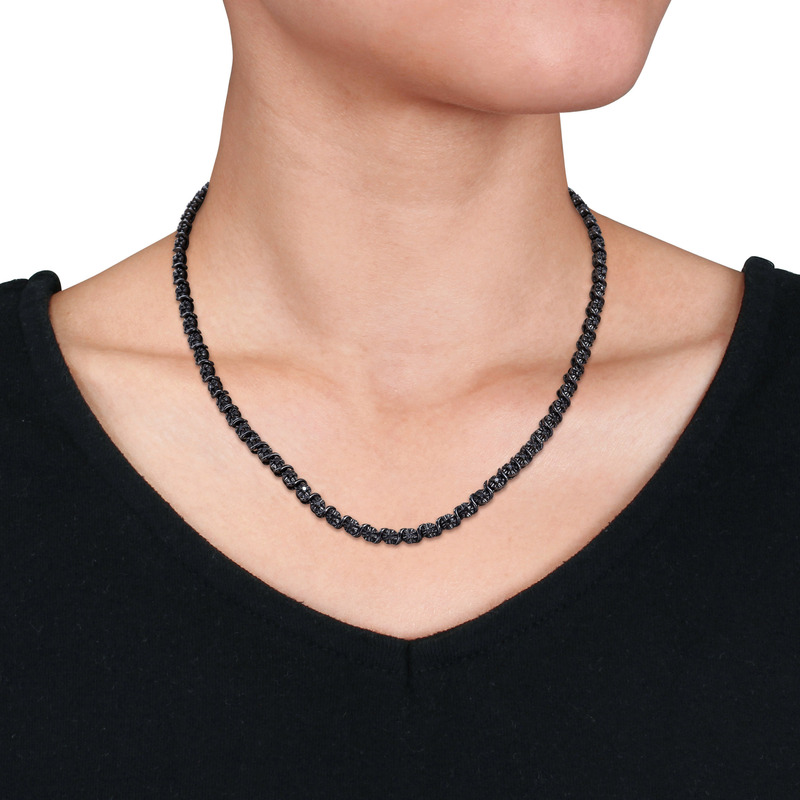1/2 CT Black Diamond TW Tennis 17 Necklace in Black Rhodium Plated Sterling Silver