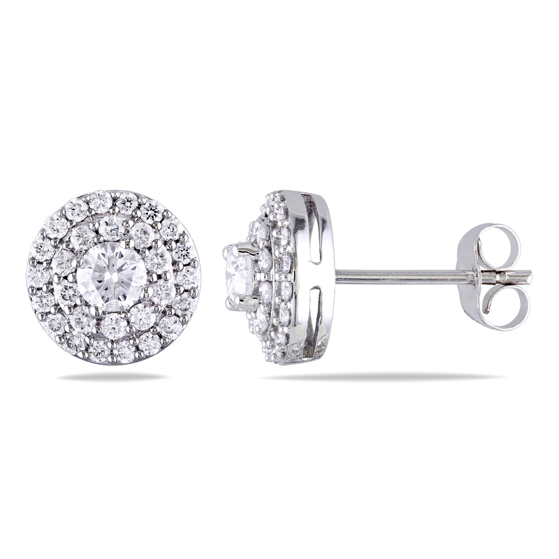 1 CT TW Diamond Halo Earrings in 14k White Gold