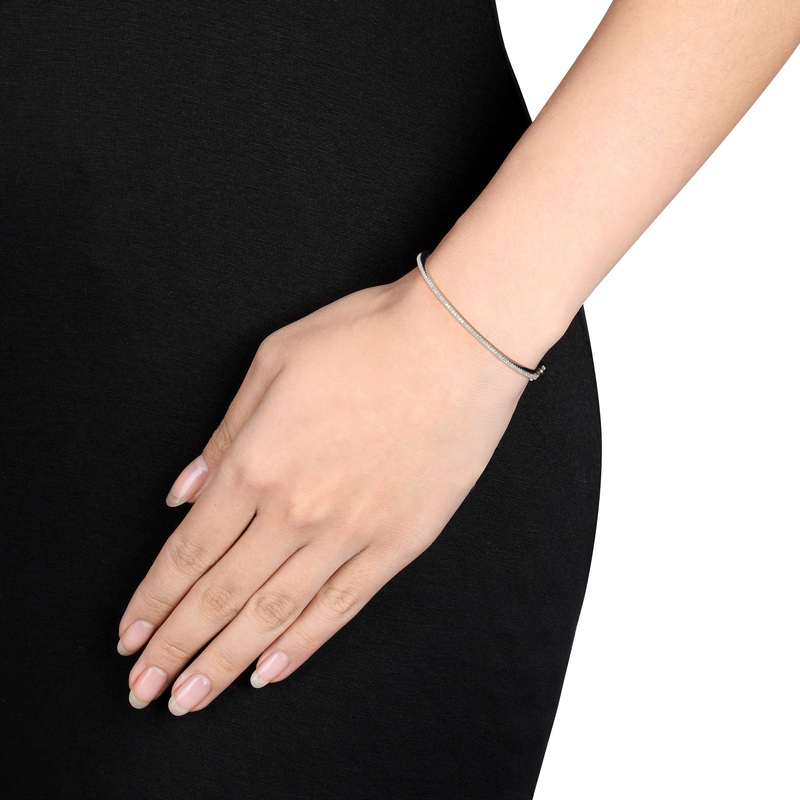1/4 CT TW Diamond Bangle in Sterling Silver - 7 in
