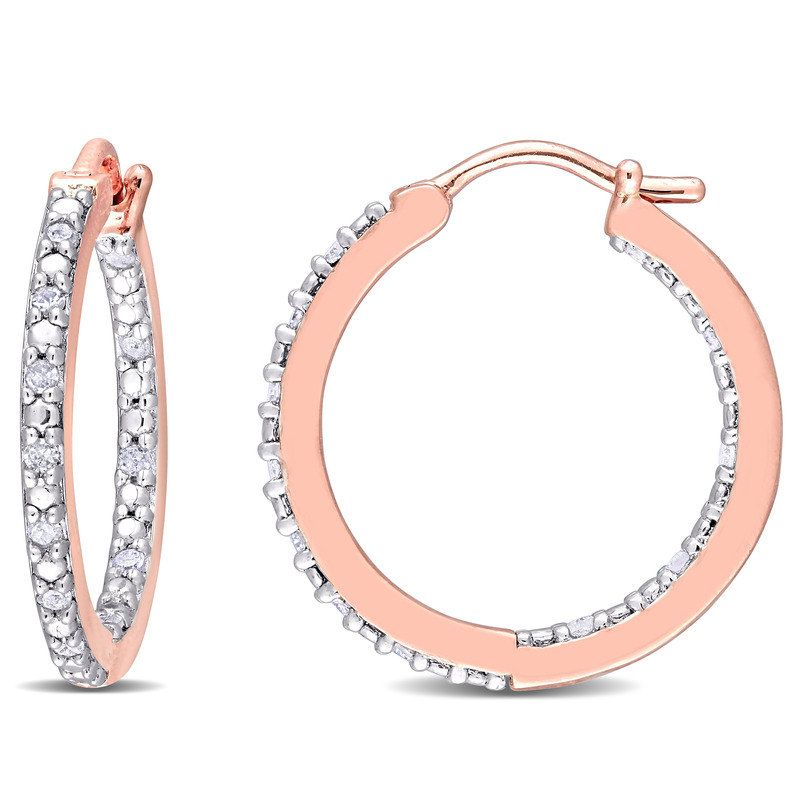 1/4 CT TW Diamond Inside Outside Hoop Earrings in Rose Gold Plated Sterling Silver