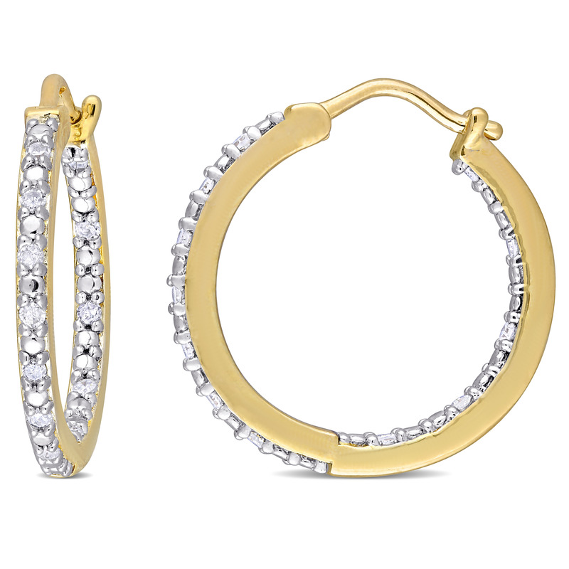 1/4 CT TW Diamond Inside Outside Hoop Earrings in Yellow Gold Plated Sterling Silver