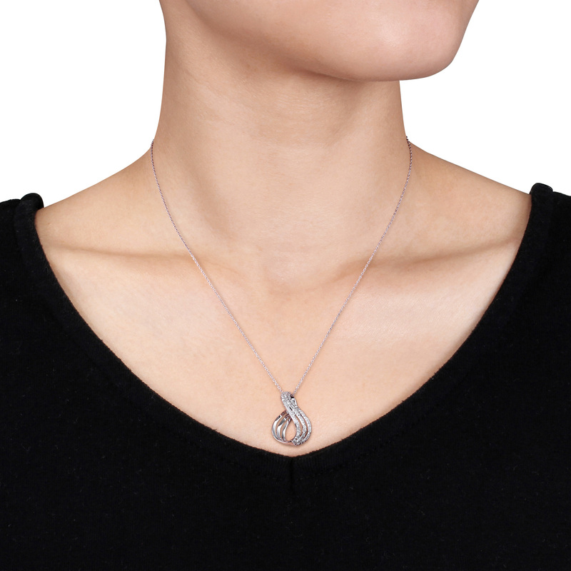 1/4 CT TW Diamond Multi-Row Twist Pendant with Chain in 10k White Gold - 17 in