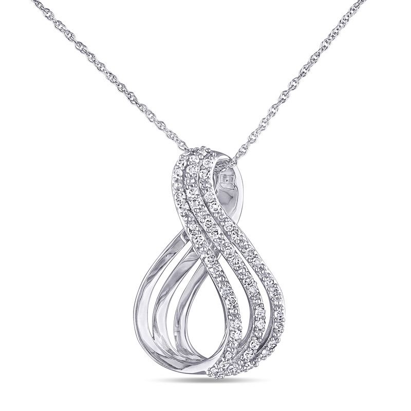 1/4 CT TW Diamond Multi-Row Twist Pendant with Chain in 10k White Gold - 17 in
