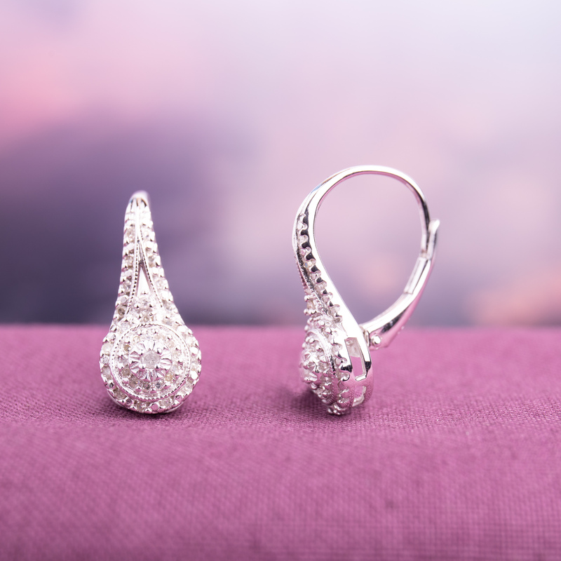 1/4 CT TW Diamond Halo Leverback Earrings in Sterling Silver