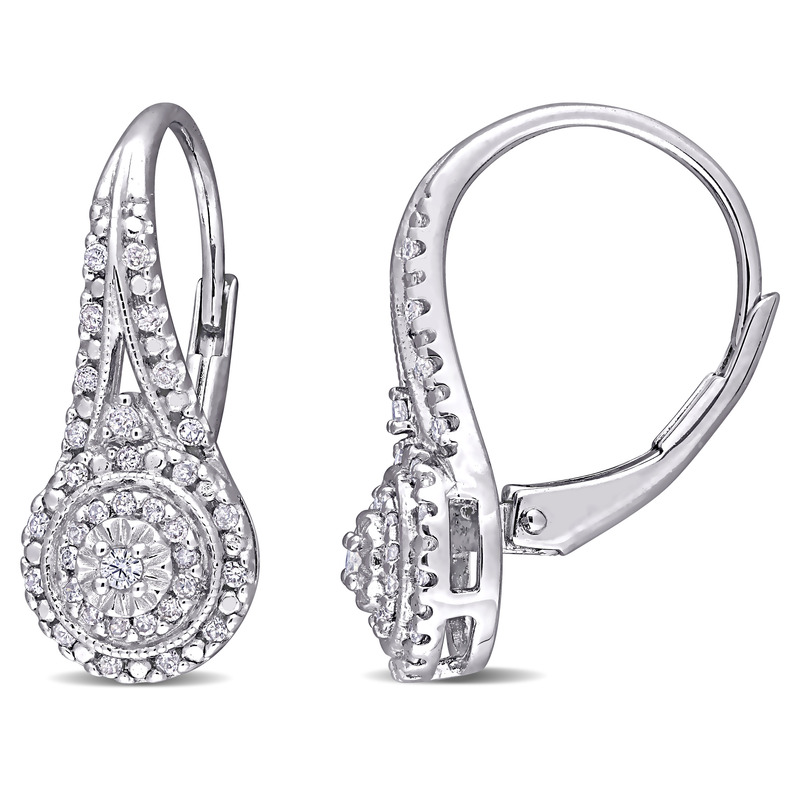 1/4 CT TW Diamond Halo Leverback Earrings in Sterling Silver