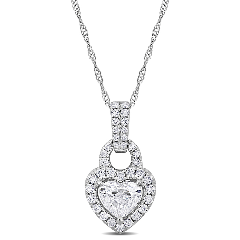 1 CT TW Heart and Round Shaped Diamond Heart Pendant with Chain in 14k White Gold