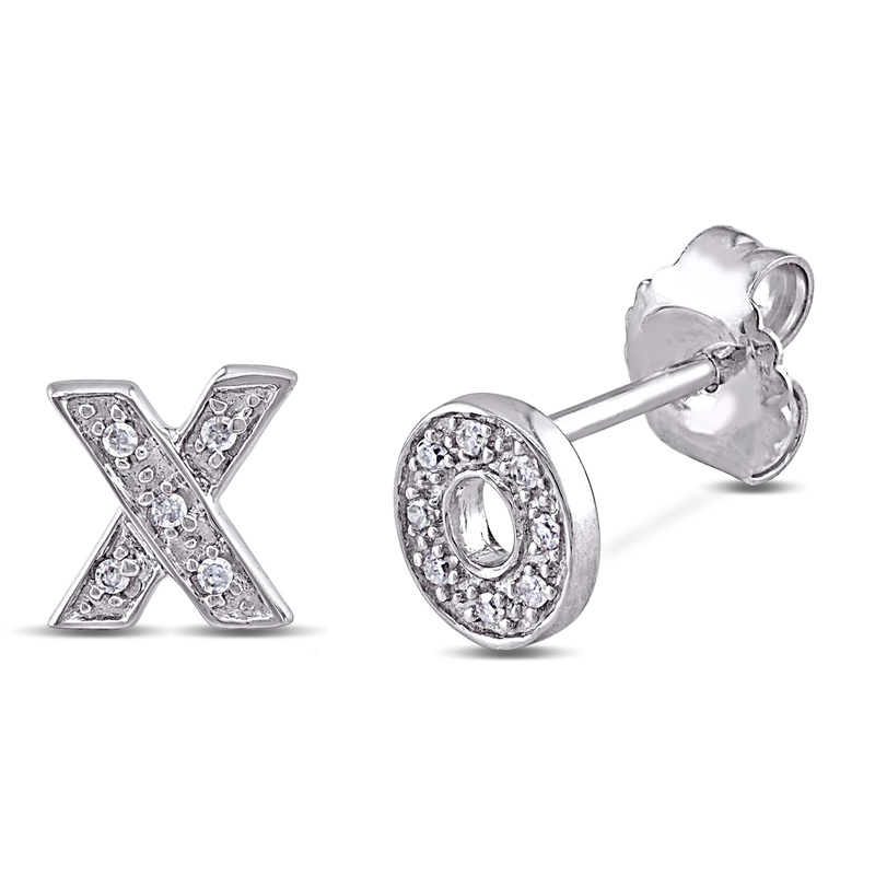 Diamond Accent Hugs "O" and Kisses "X" Earrings in Sterling Silver