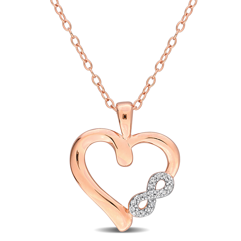 Diamond Infinity Heart Pendant with Chain in Pink Plated Sterling Silver - 18 in.